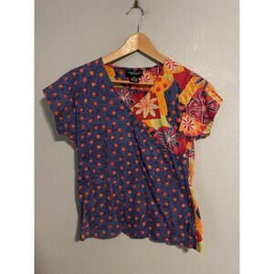 Vintage Carole Little Top Womens Petite Multicolor Floral Patchwork Boho 90s